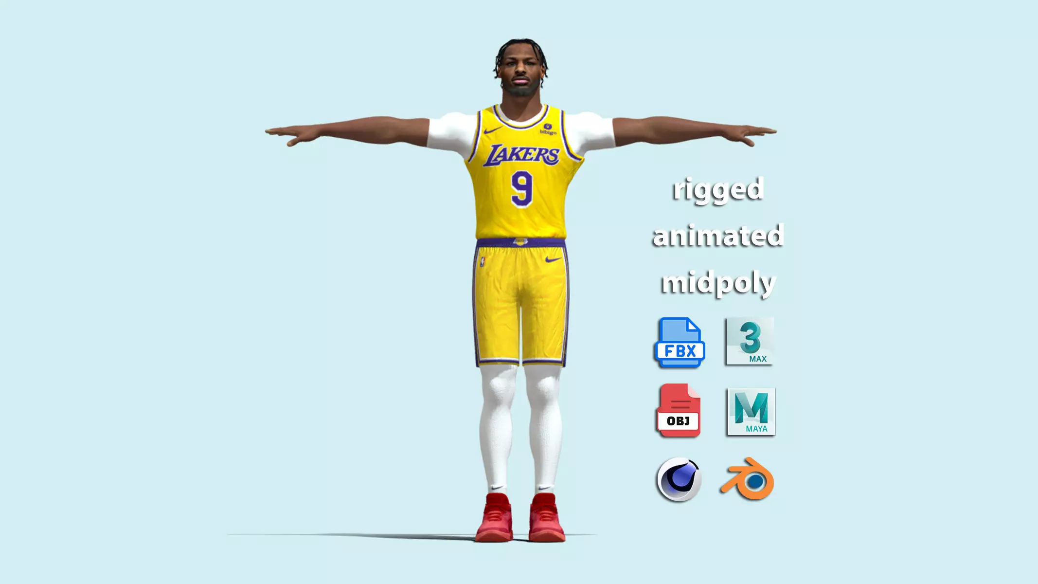 T-Pose Rigged Bronny James Los Angeles Lakers 3D model_0