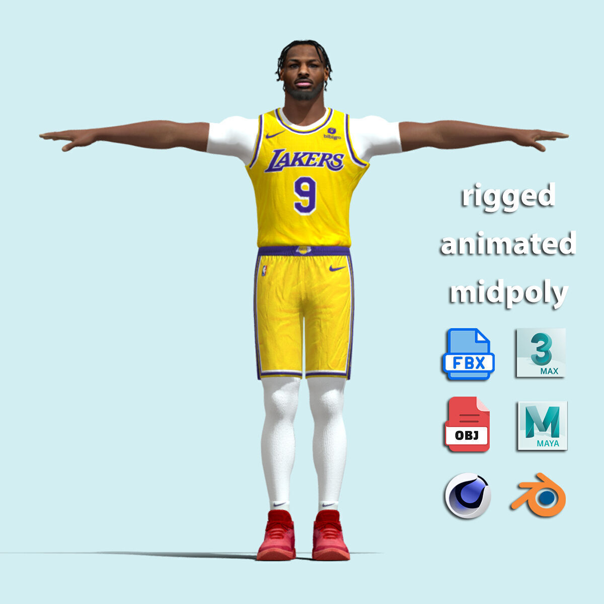T-Pose Rigged Bronny James Los Angeles Lakers 3D model_1