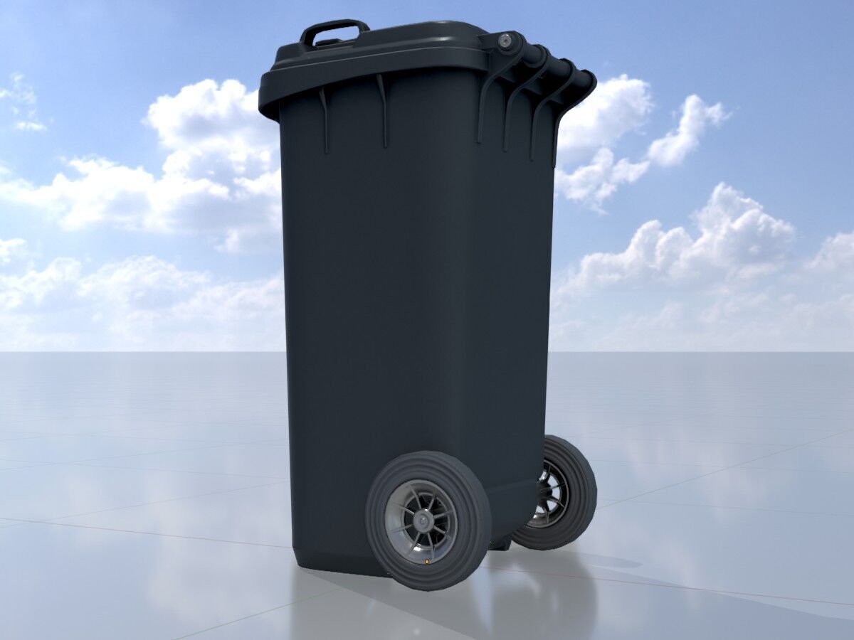 Plastic garbage can black with wheels 120 L Low-poly 3D model_2