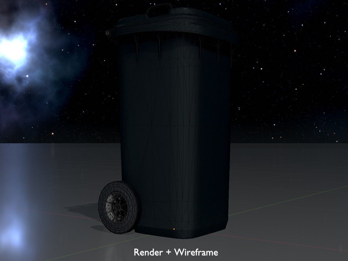 Plastic garbage can black with wheels 120 L Low-poly 3D model_7