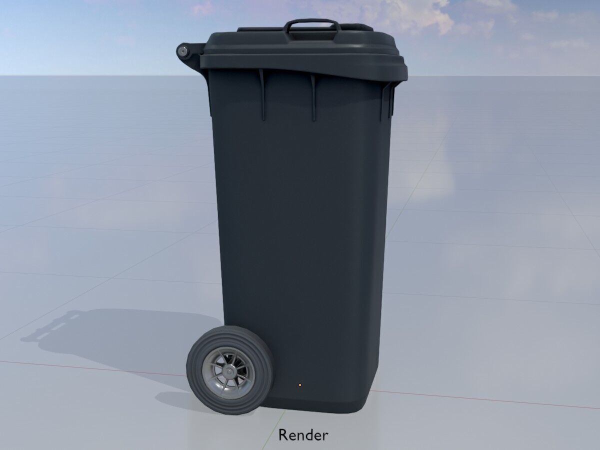 Plastic garbage can black with wheels 120 L Low-poly 3D model_15