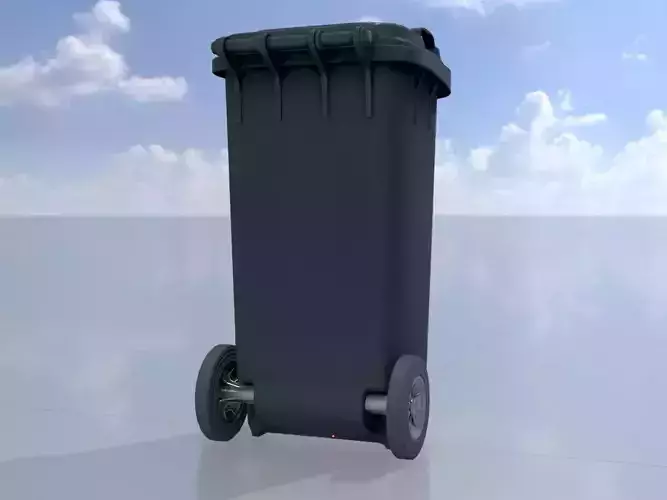 Plastic garbage can black with wheels 120 L Low-poly 3D model
