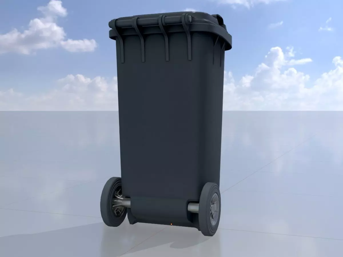 Plastic garbage can black with wheels 120 L Low-poly 3D model_0