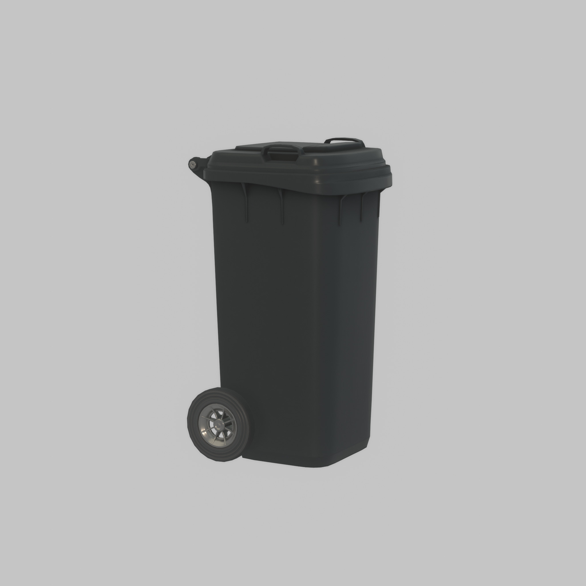 Plastic garbage can black with wheels 120 L Low-poly 3D model_37
