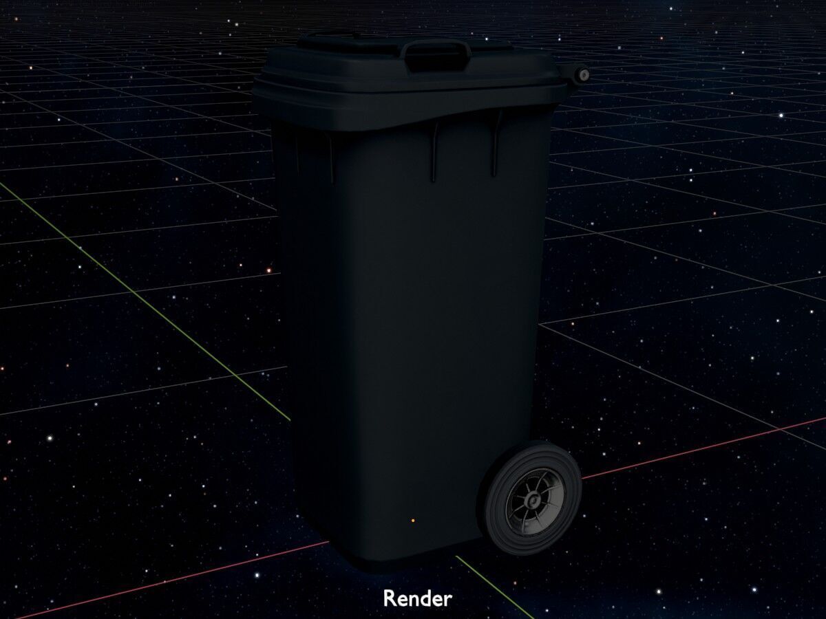 Plastic garbage can black with wheels 120 L Low-poly 3D model_17