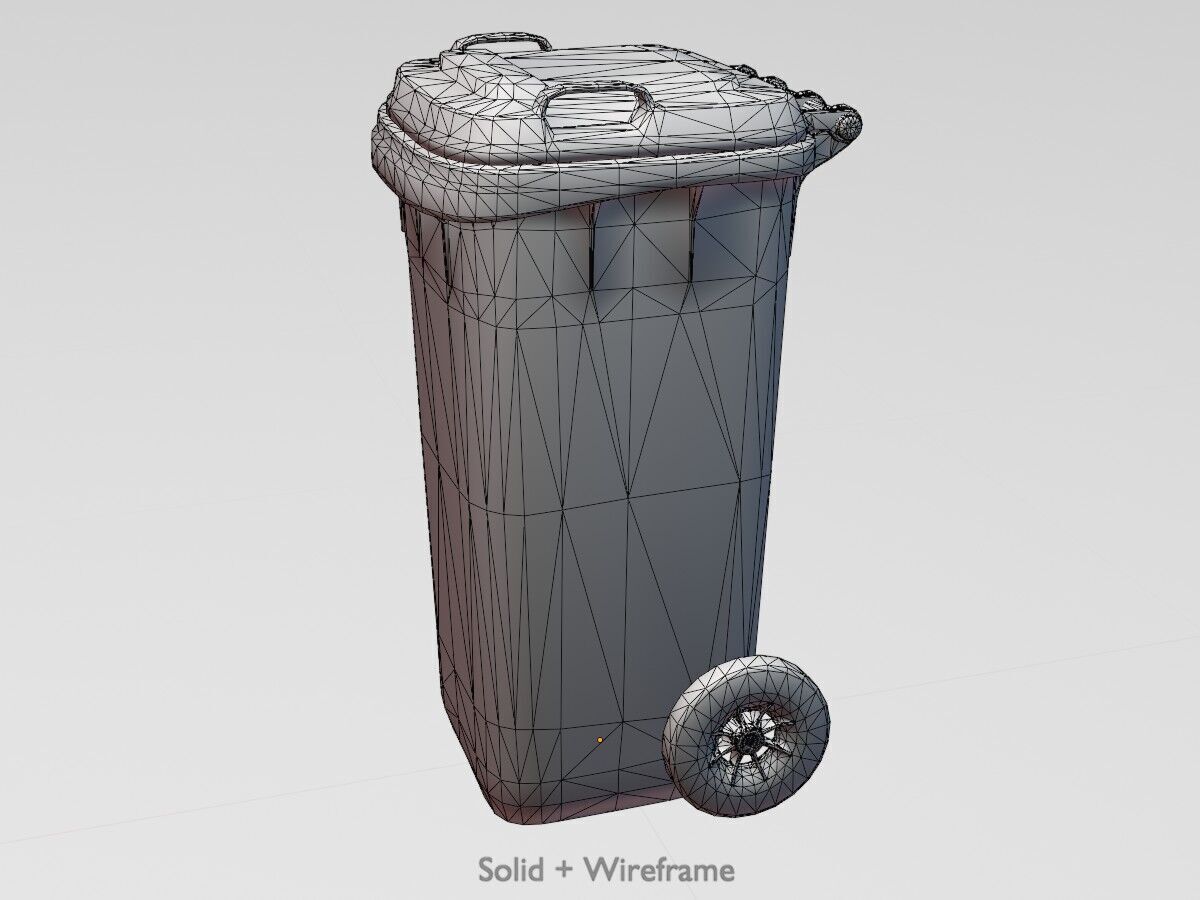 Plastic garbage can black with wheels 120 L Low-poly 3D model_12