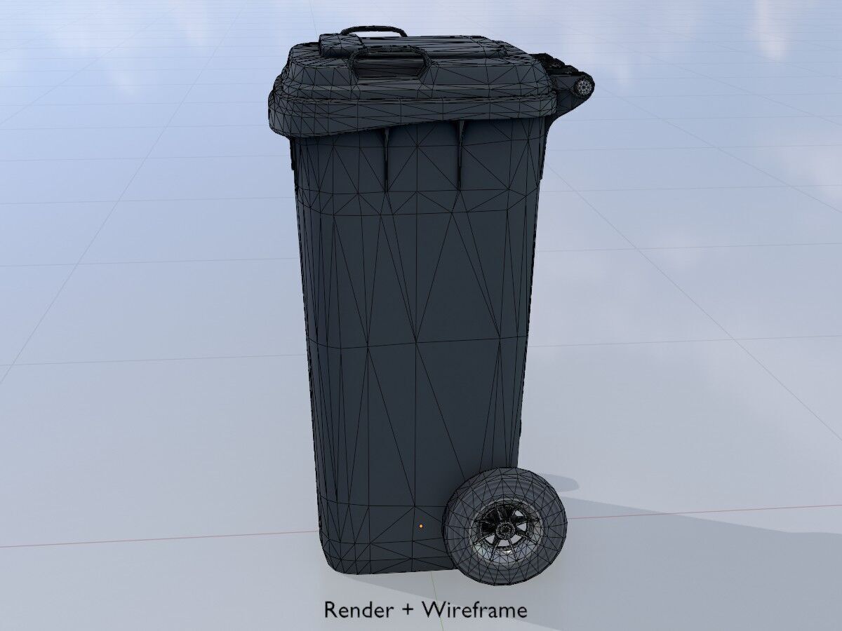 Plastic garbage can black with wheels 120 L Low-poly 3D model_5