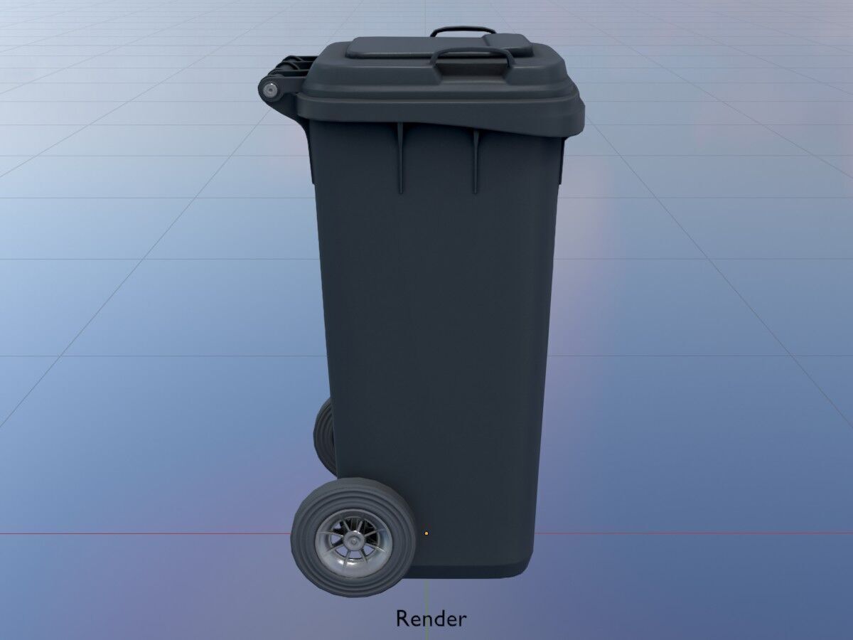 Plastic garbage can black with wheels 120 L Low-poly 3D model_19