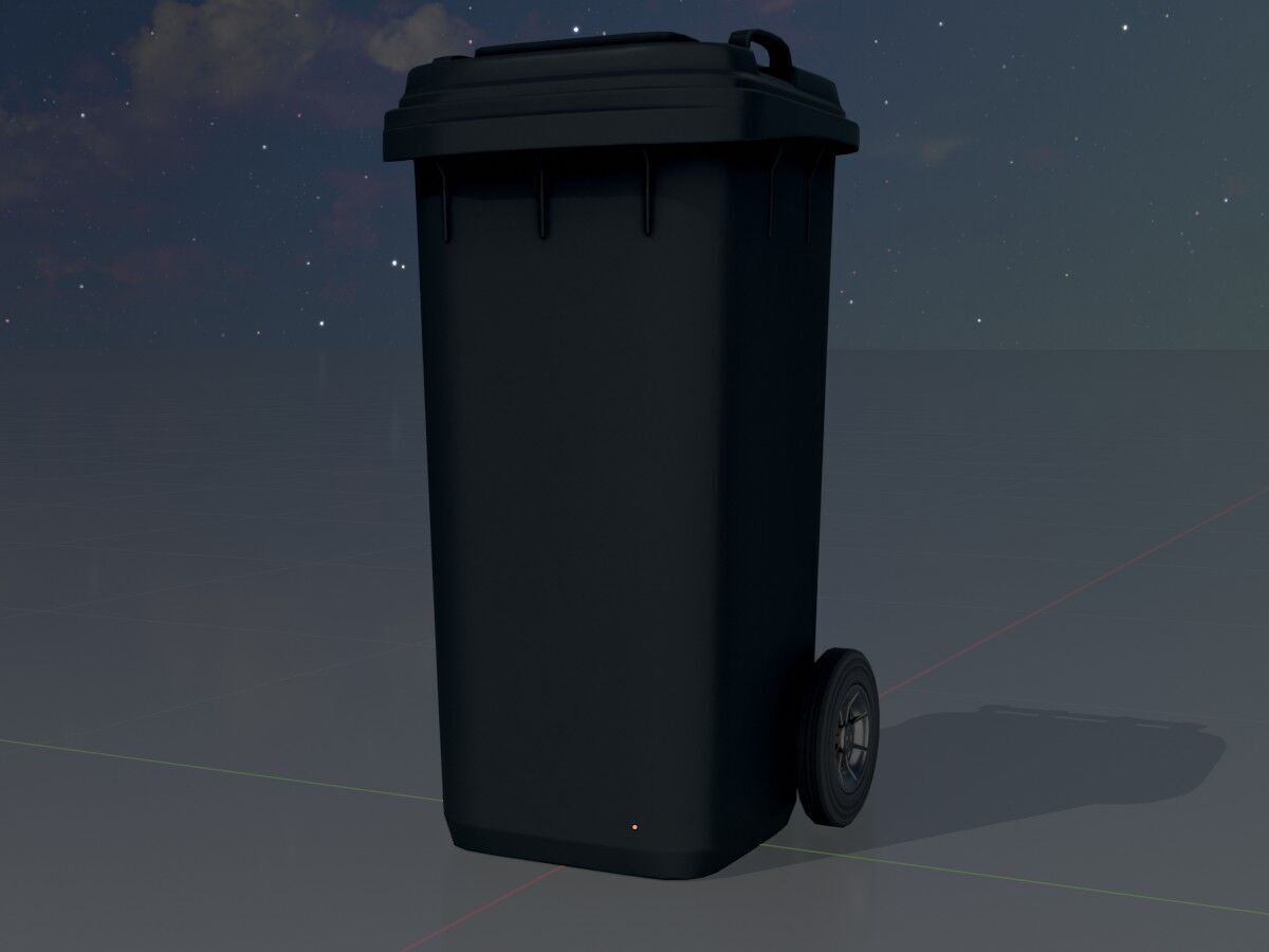 Plastic garbage can black with wheels 120 L Low-poly 3D model_4
