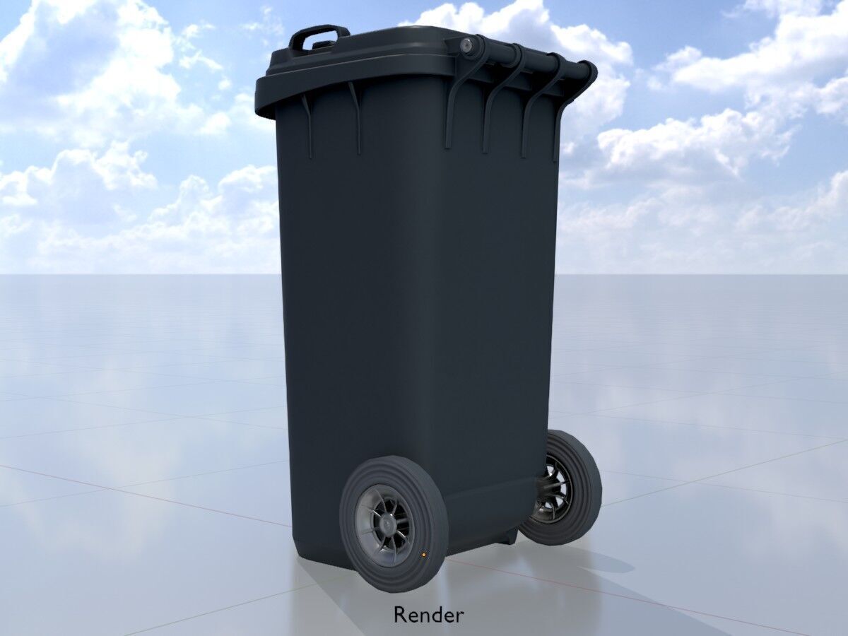 Plastic garbage can black with wheels 120 L Low-poly 3D model_13