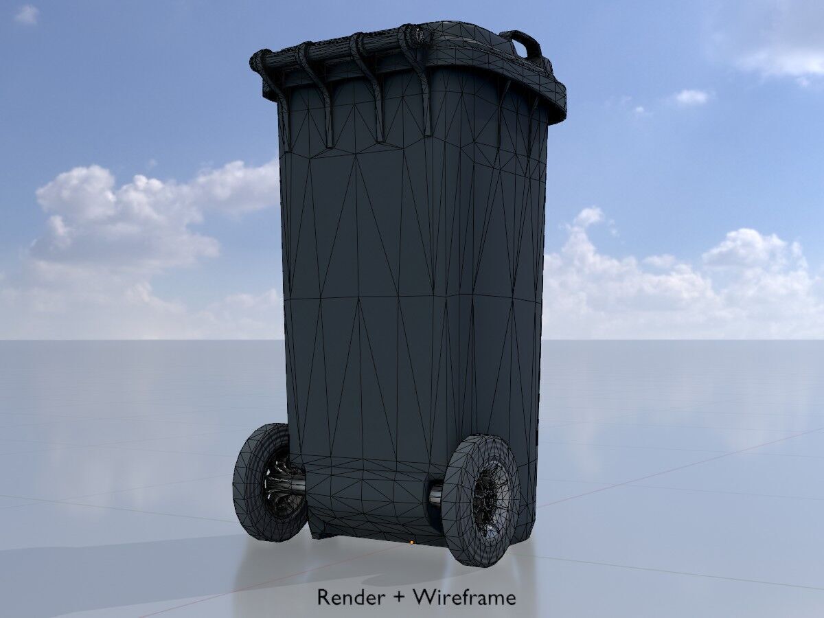 Plastic garbage can black with wheels 120 L Low-poly 3D model_6