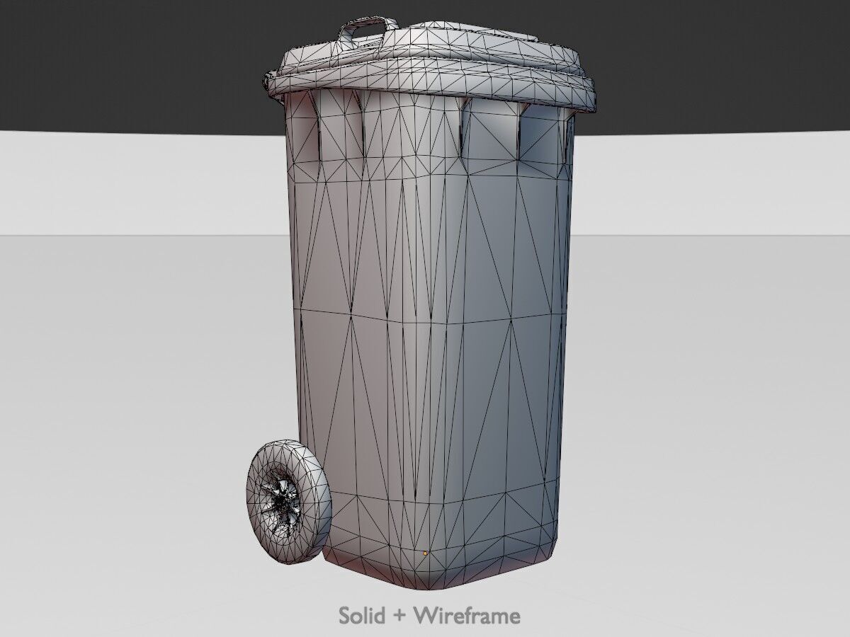Plastic garbage can black with wheels 120 L Low-poly 3D model_11