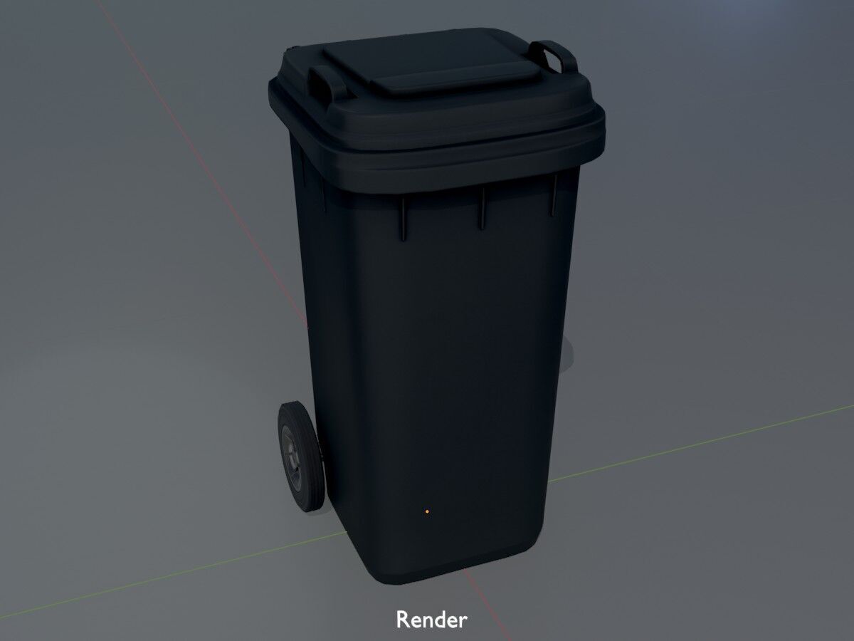 Plastic garbage can black with wheels 120 L Low-poly 3D model_16
