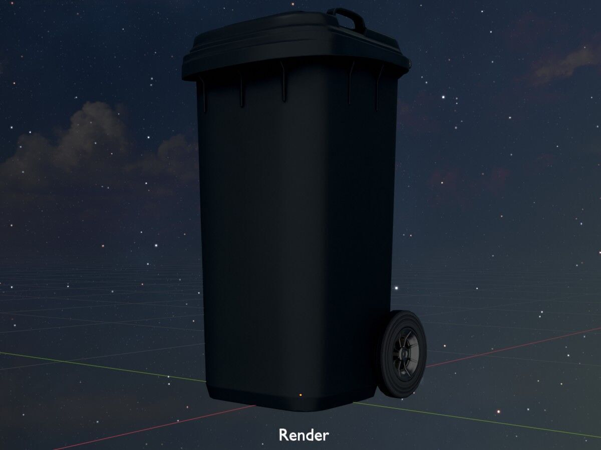 Plastic garbage can black with wheels 120 L Low-poly 3D model_20