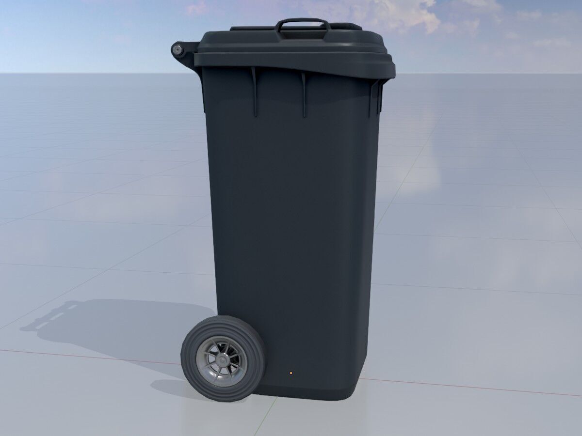 Plastic garbage can black with wheels 120 L Low-poly 3D model_3
