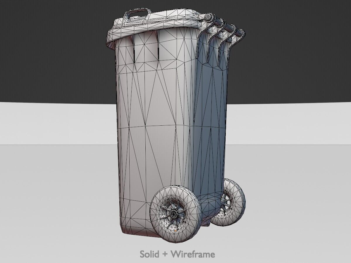 Plastic garbage can black with wheels 120 L Low-poly 3D model_9