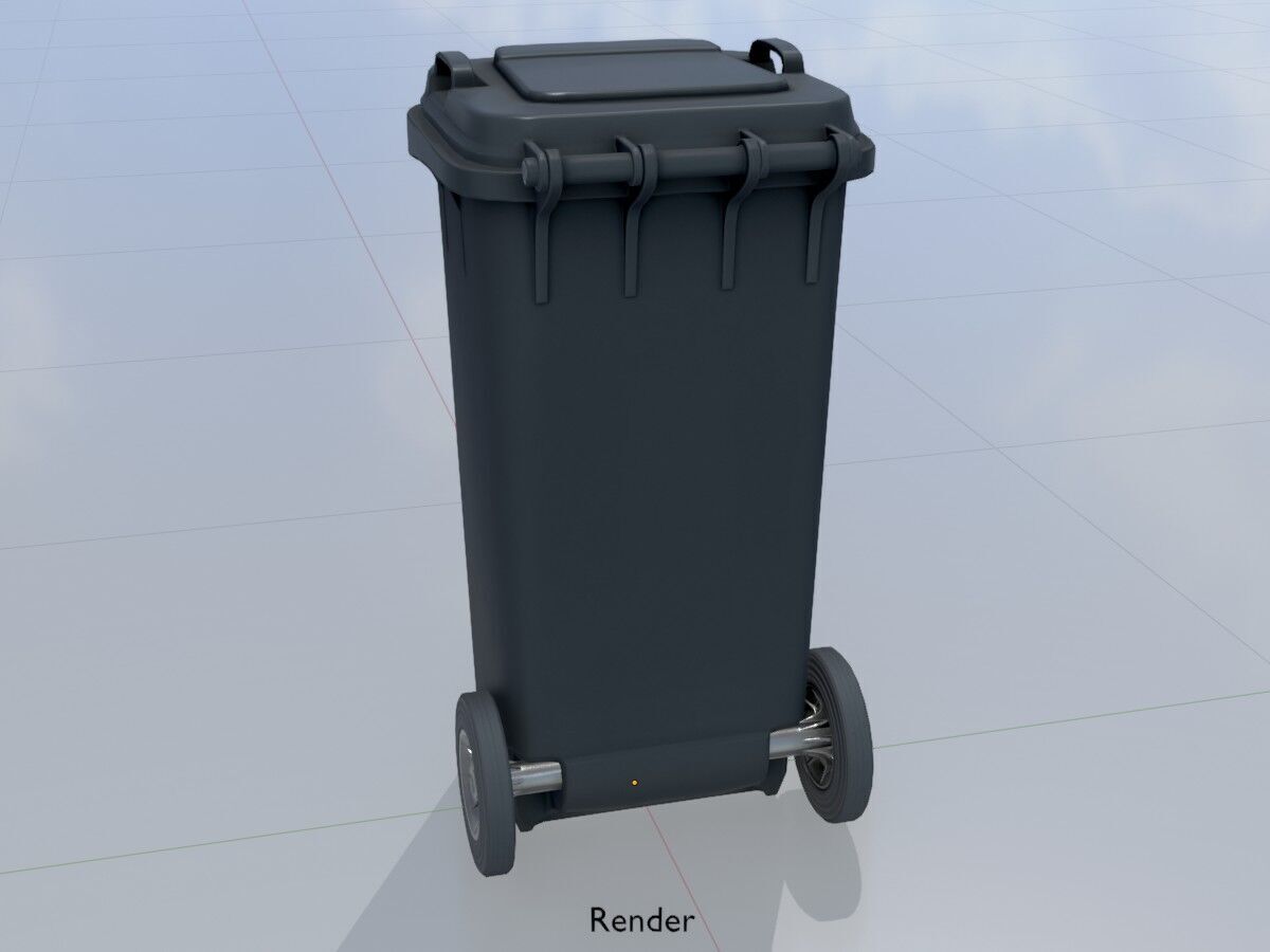 Plastic garbage can black with wheels 120 L Low-poly 3D model_14