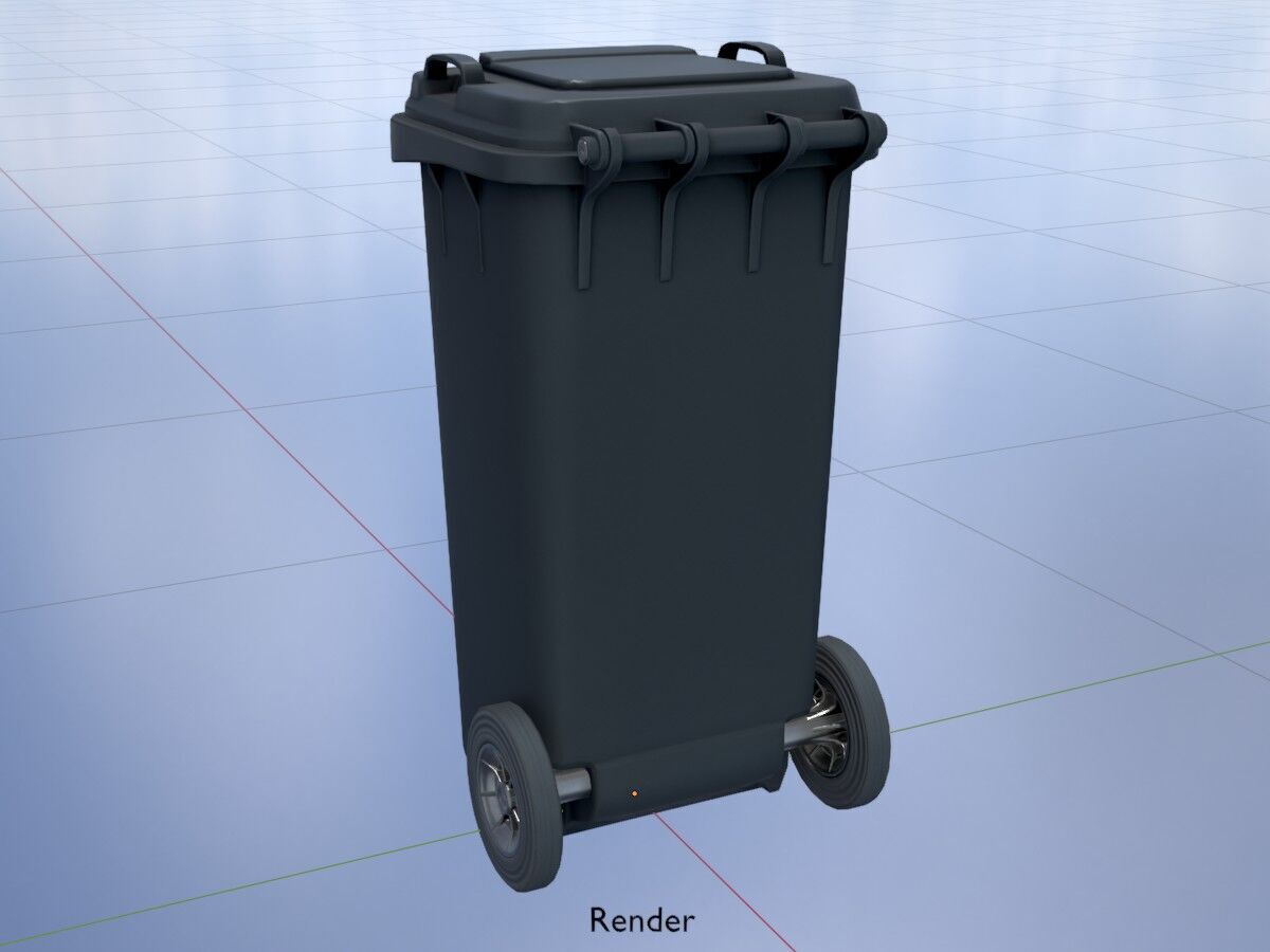 Plastic garbage can black with wheels 120 L Low-poly 3D model_18