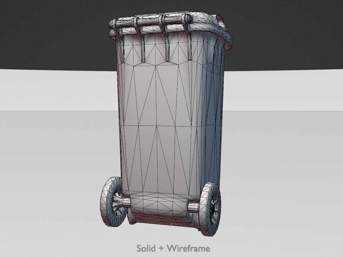 Plastic garbage can black with wheels 120 L Low-poly 3D model_10