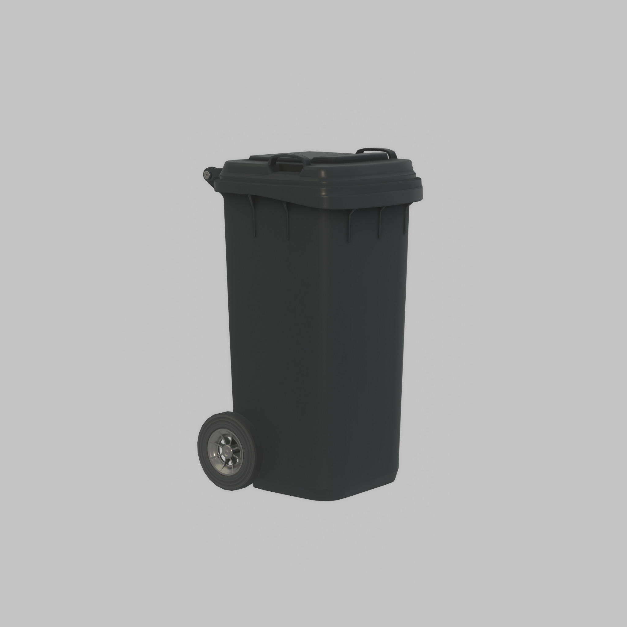 Plastic garbage can black with wheels 120 L Low-poly 3D model_35