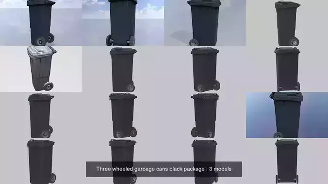 Three wheeled garbage cans black package 3D Model Collection