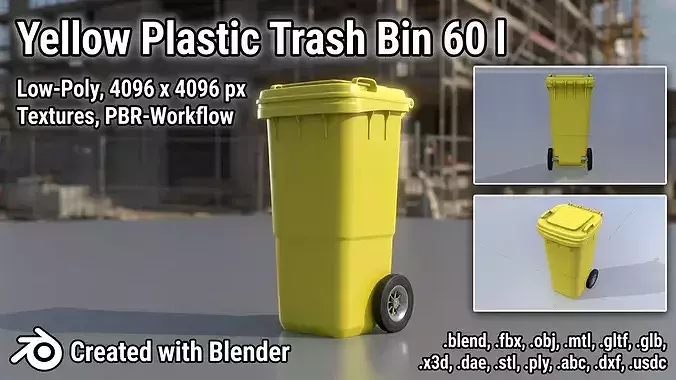 Plastic garbage can yellow with wheels 60 L