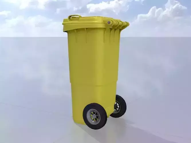 Plastic garbage can yellow with wheels 60 L Low-poly 3D model