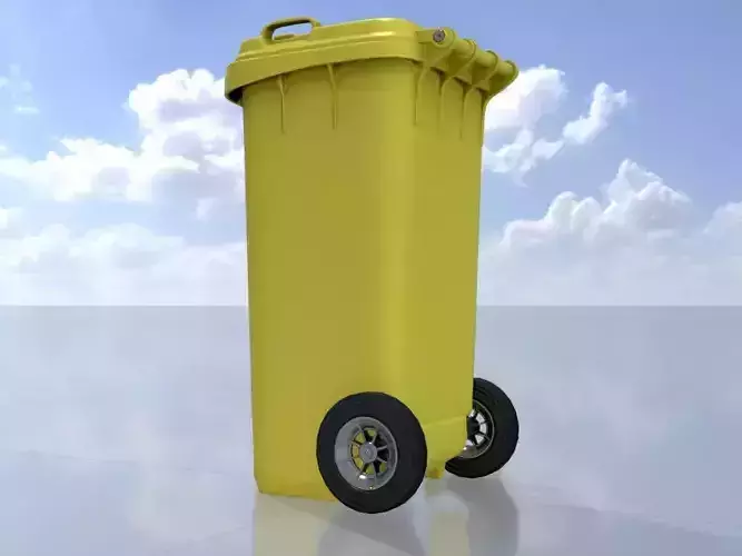 Plastic garbage can yellow with wheels 120 L Low-poly 3D model