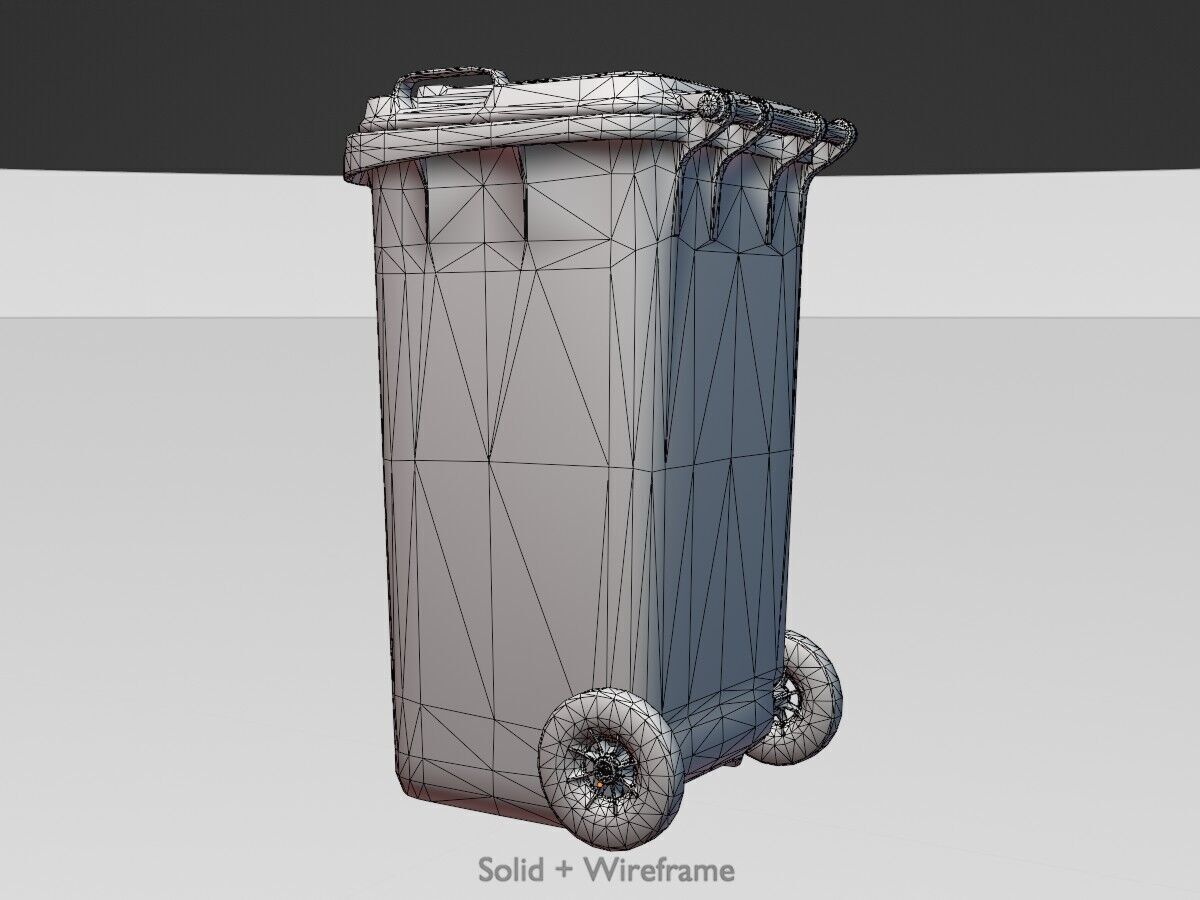 Plastic garbage can yellow with wheels 240 L Low-poly 3D model_9