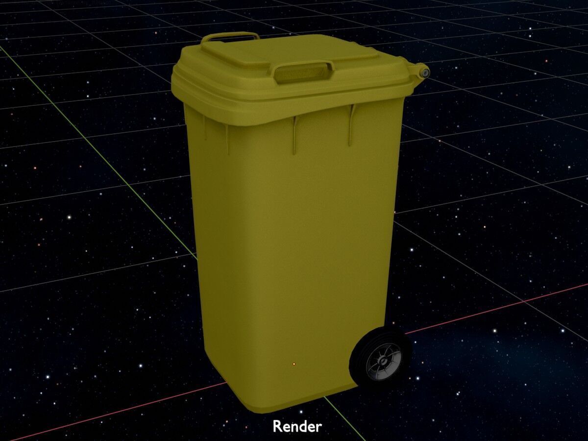 Plastic garbage can yellow with wheels 240 L Low-poly 3D model_17