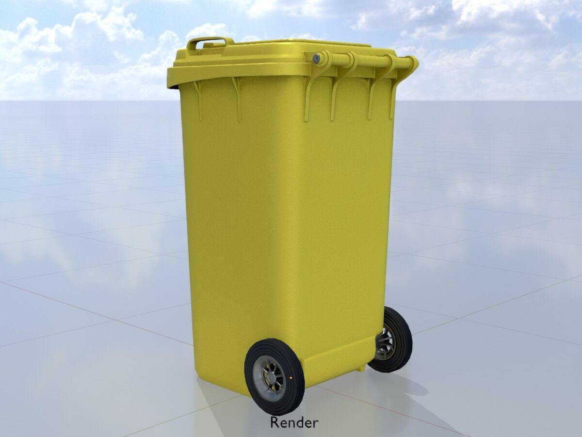 Plastic garbage can yellow with wheels 240 L Low-poly 3D model_13