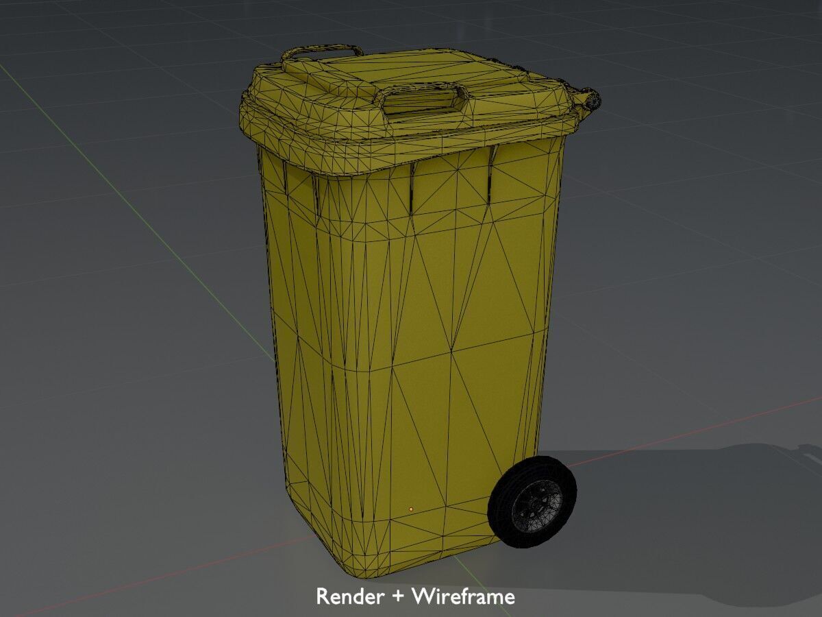 Plastic garbage can yellow with wheels 240 L Low-poly 3D model_8
