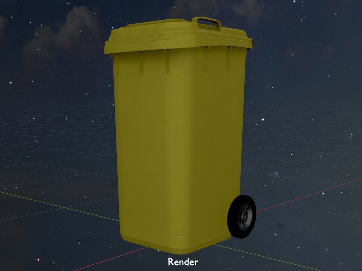 Plastic garbage can yellow with wheels 240 L Low-poly 3D model_20