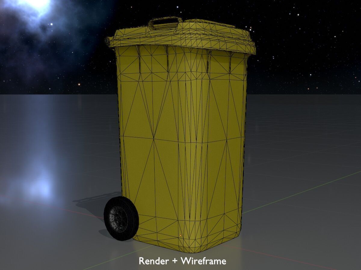 Plastic garbage can yellow with wheels 240 L Low-poly 3D model_7
