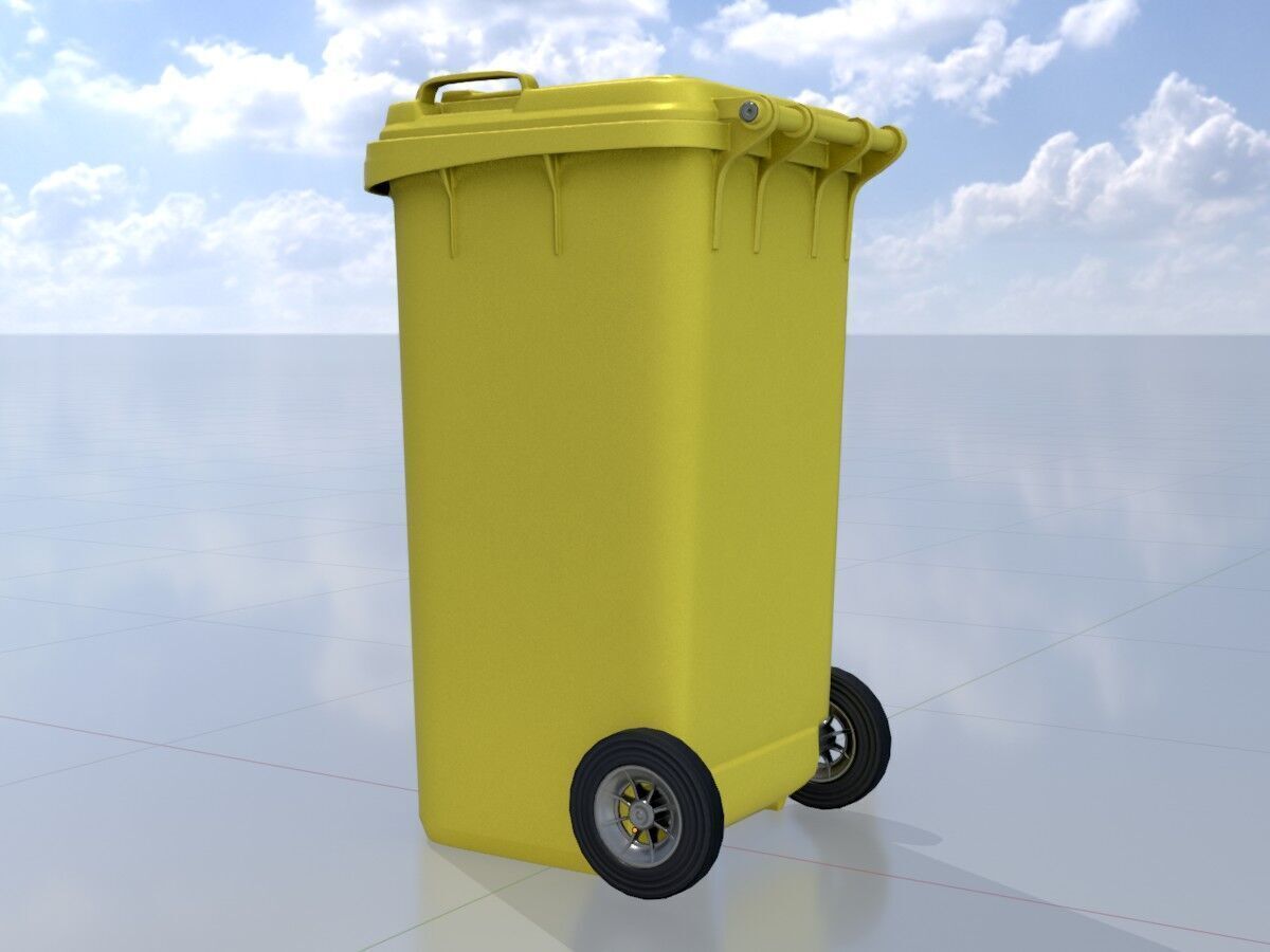 Plastic garbage can yellow with wheels 240 L Low-poly 3D model_2