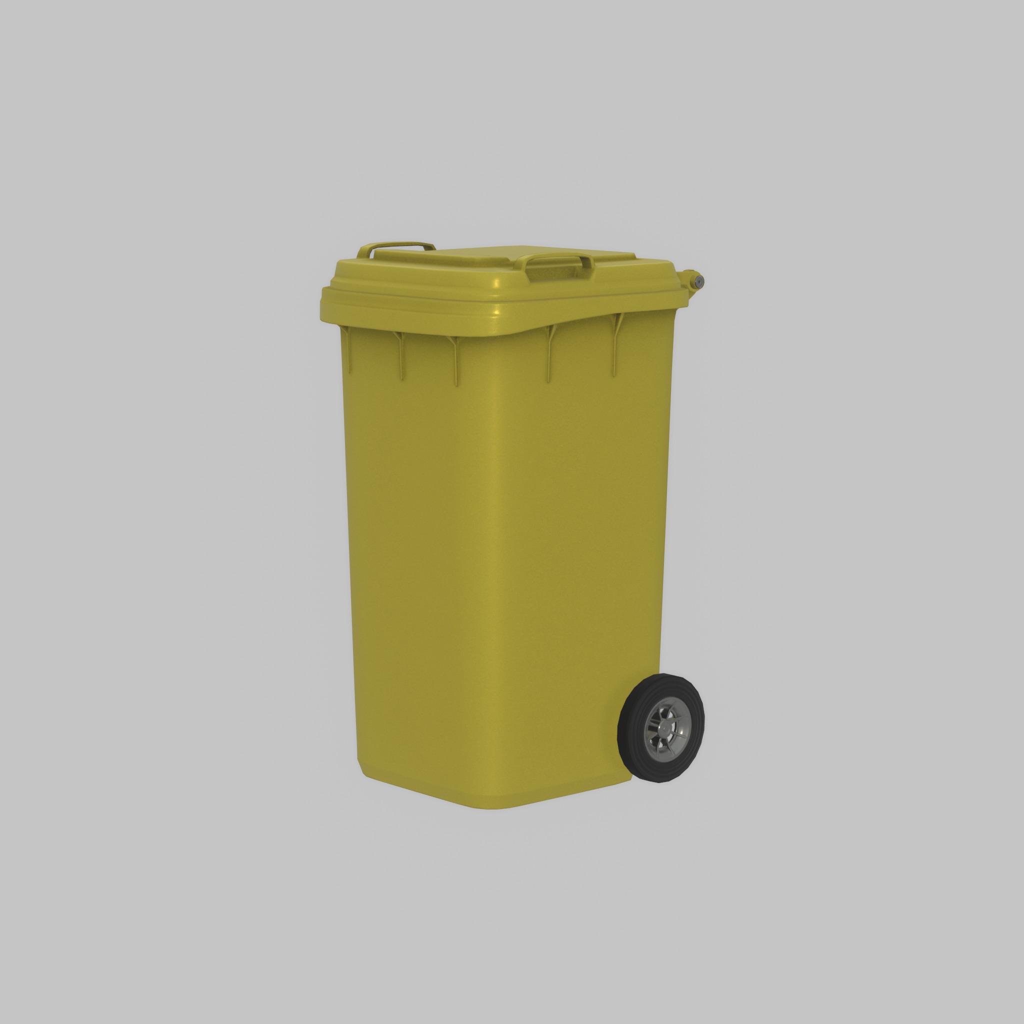 Plastic garbage can yellow with wheels 240 L Low-poly 3D model_21