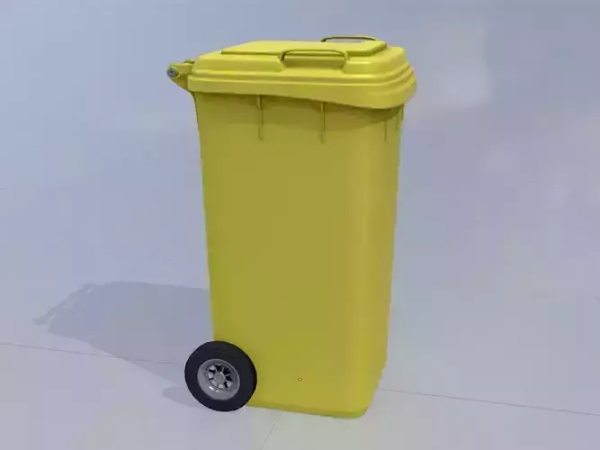 Plastic garbage can yellow with wheels 240 L Low-poly 3D model