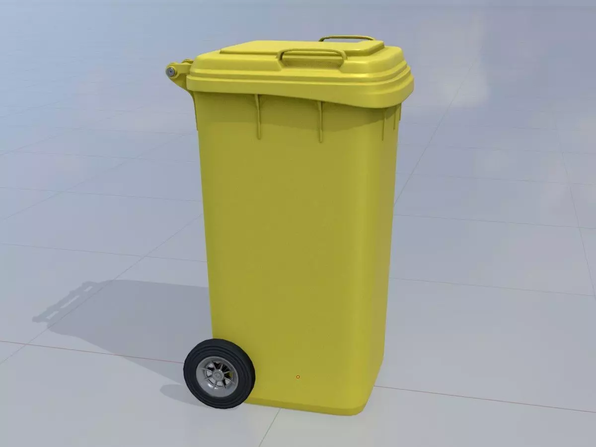 Plastic garbage can yellow with wheels 240 L Low-poly 3D model_0
