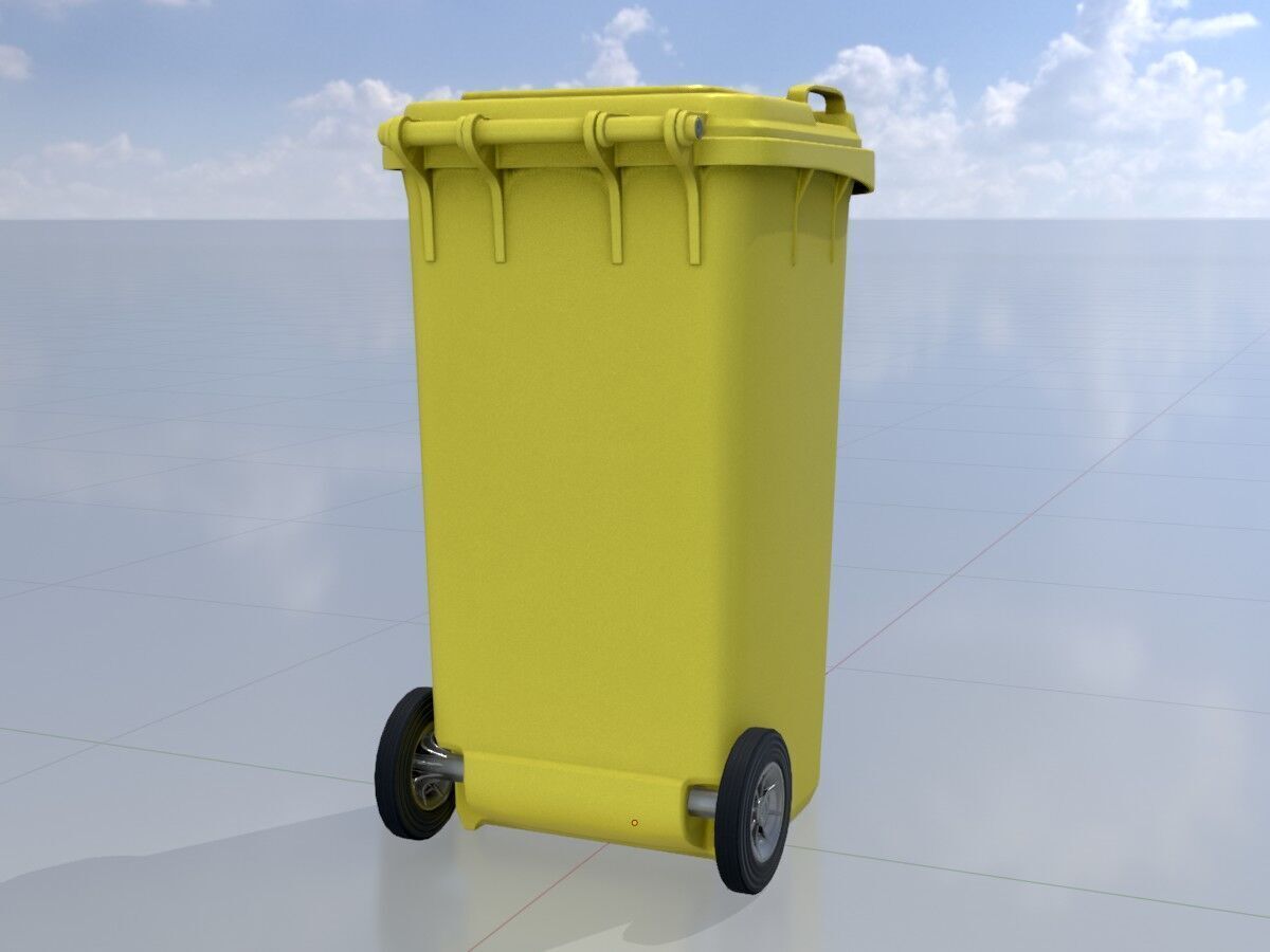 Plastic garbage can yellow with wheels 240 L Low-poly 3D model_3