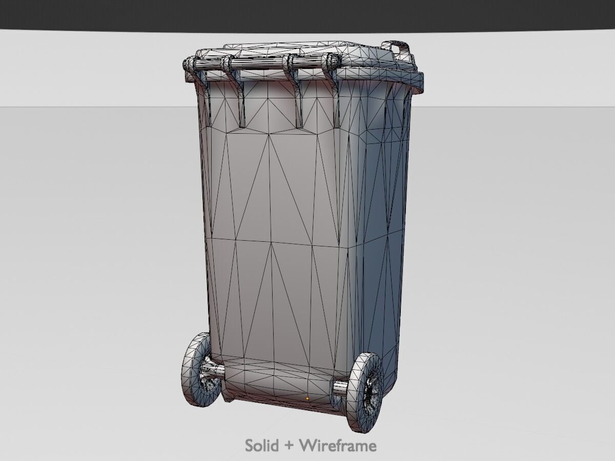 Plastic garbage can yellow with wheels 240 L Low-poly 3D model_10