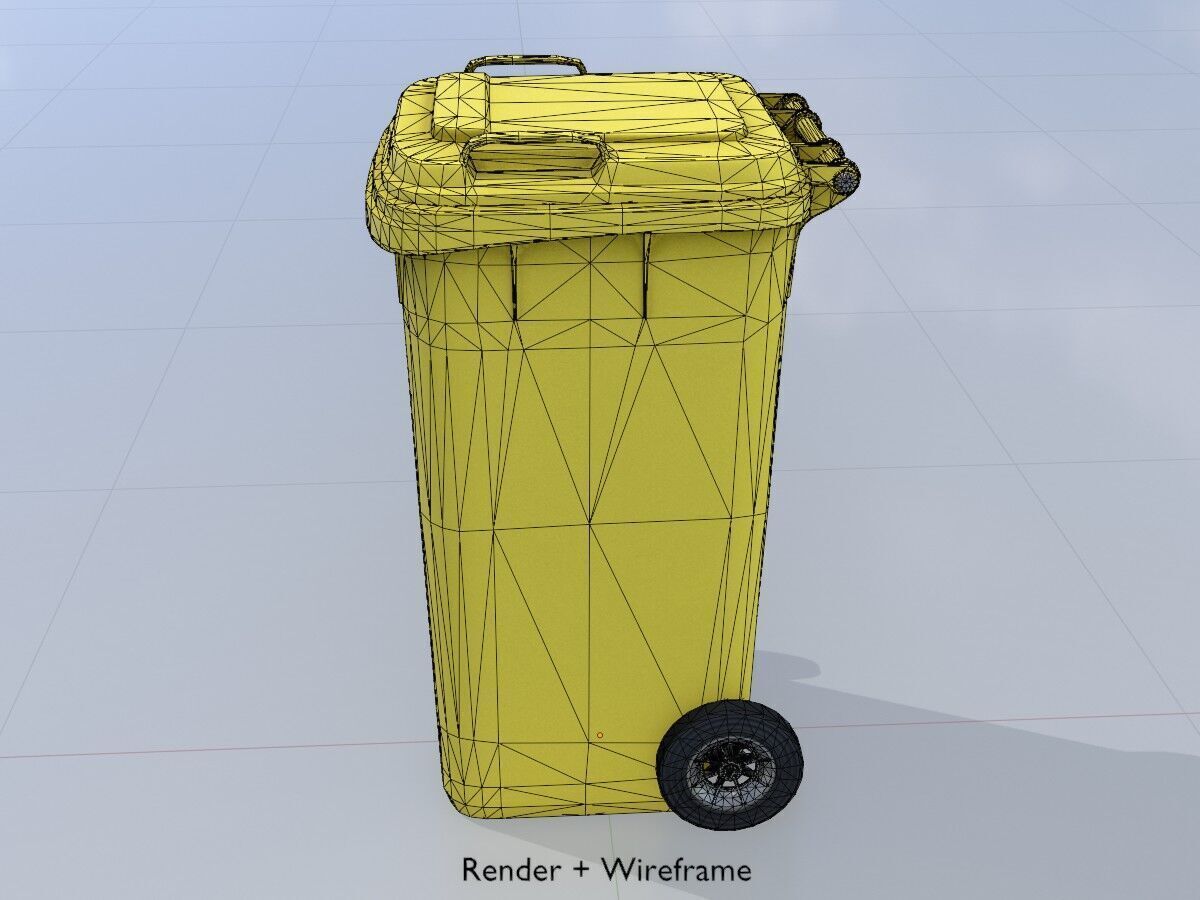 Plastic garbage can yellow with wheels 240 L Low-poly 3D model_5