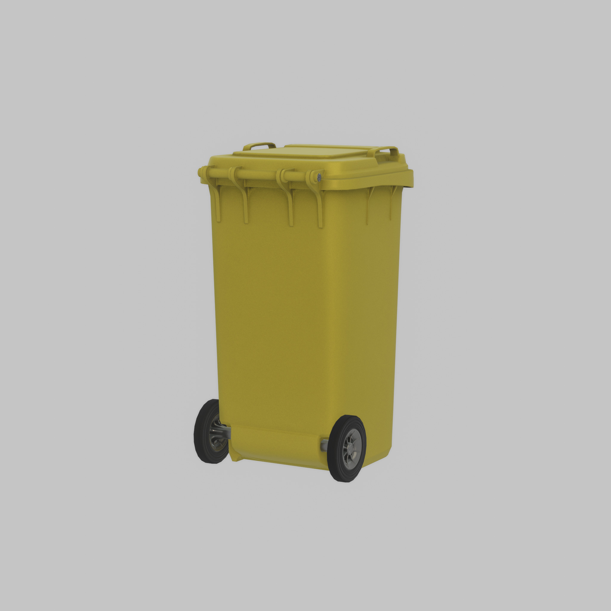 Plastic garbage can yellow with wheels 240 L Low-poly 3D model_25