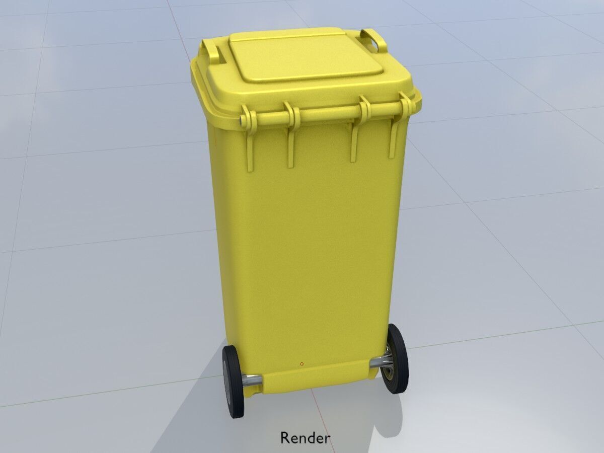 Plastic garbage can yellow with wheels 240 L Low-poly 3D model_14