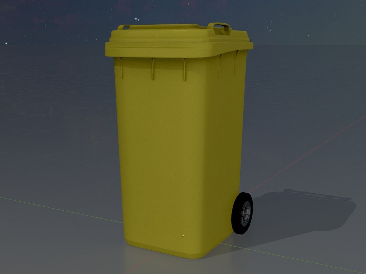 Plastic garbage can yellow with wheels 240 L Low-poly 3D model_4