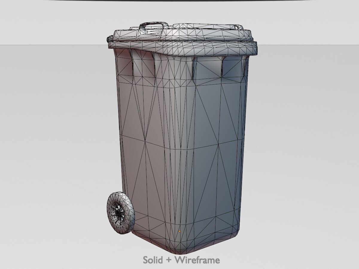 Plastic garbage can yellow with wheels 240 L Low-poly 3D model_11