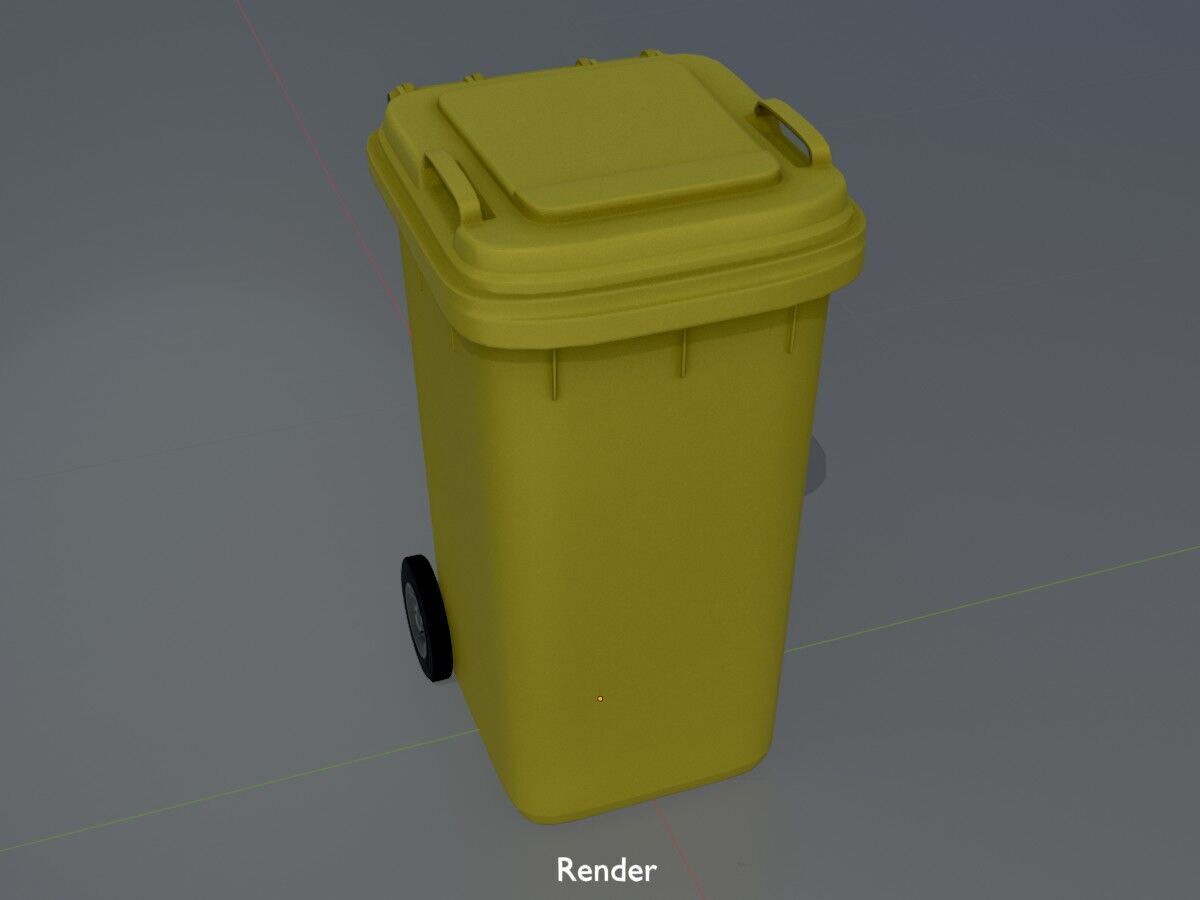 Plastic garbage can yellow with wheels 240 L Low-poly 3D model_16