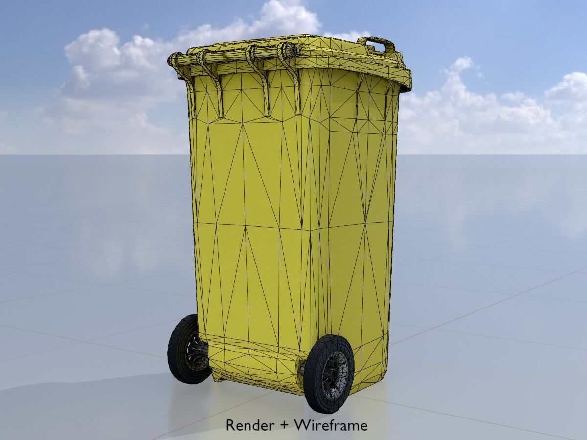 Plastic garbage can yellow with wheels 240 L Low-poly 3D model_6