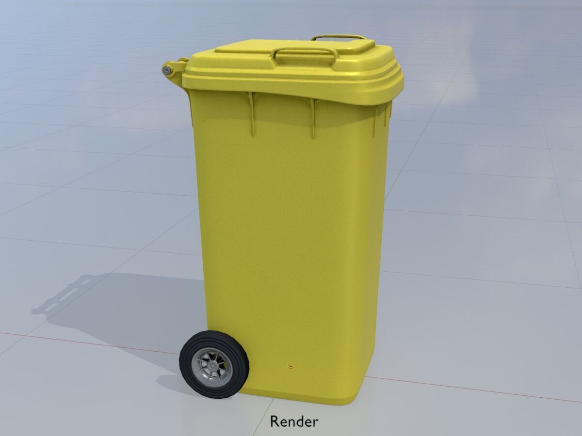Plastic garbage can yellow with wheels 240 L Low-poly 3D model_15
