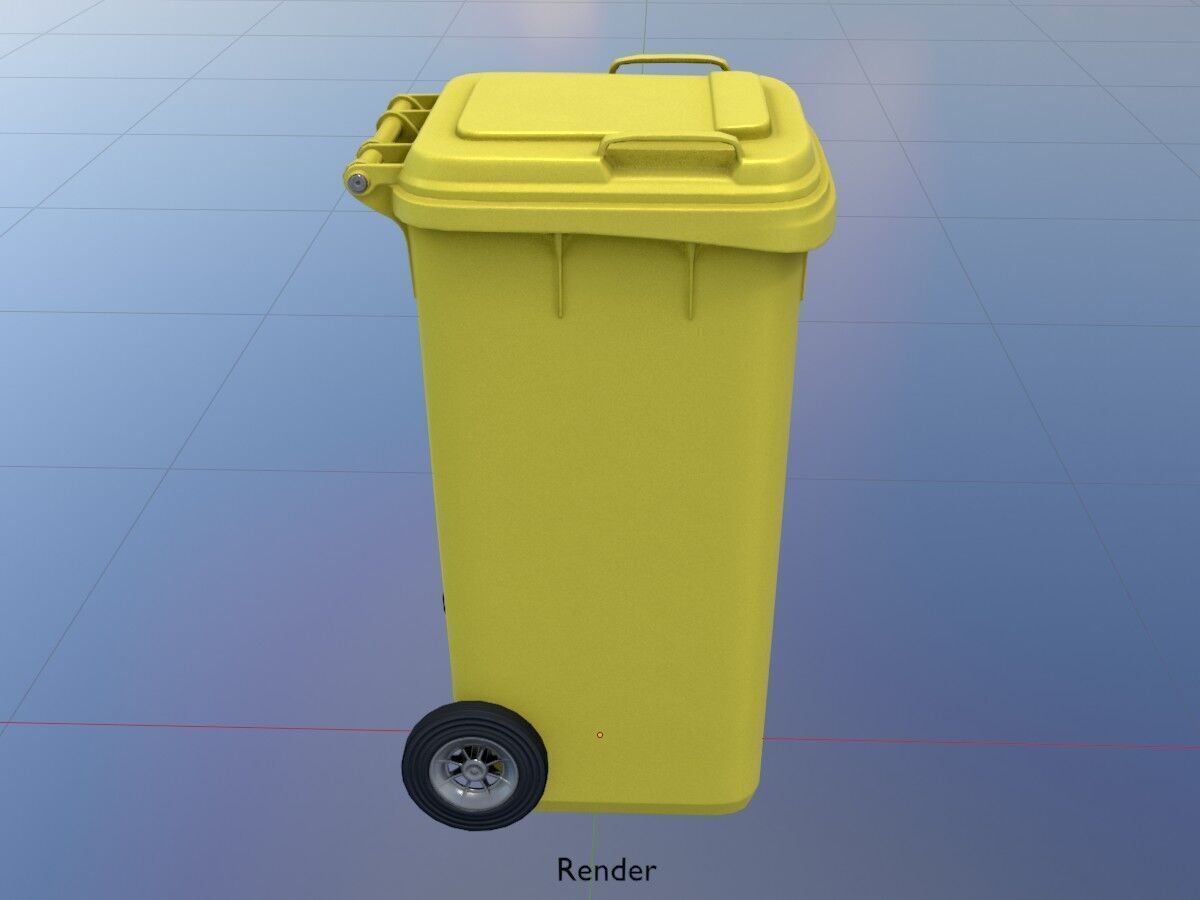 Plastic garbage can yellow with wheels 240 L Low-poly 3D model_19