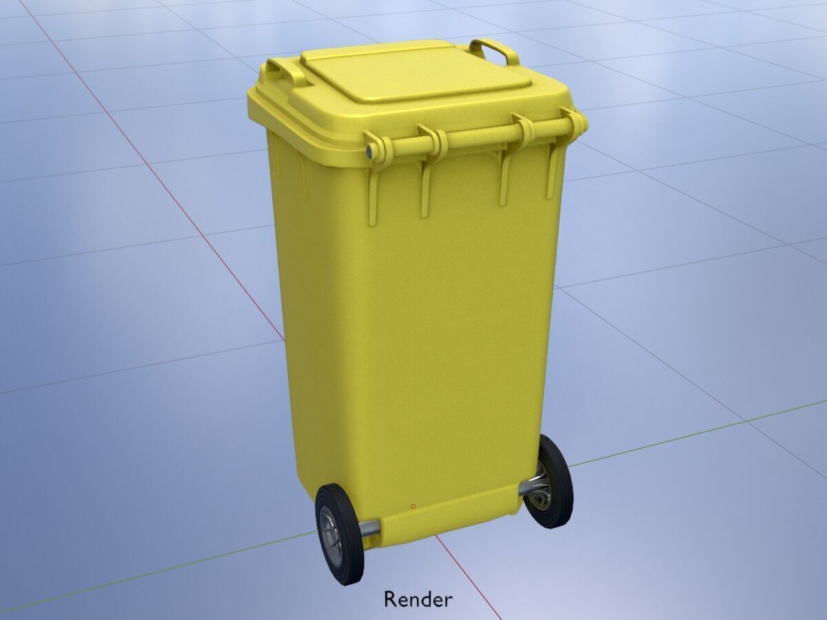 Plastic garbage can yellow with wheels 240 L Low-poly 3D model_18